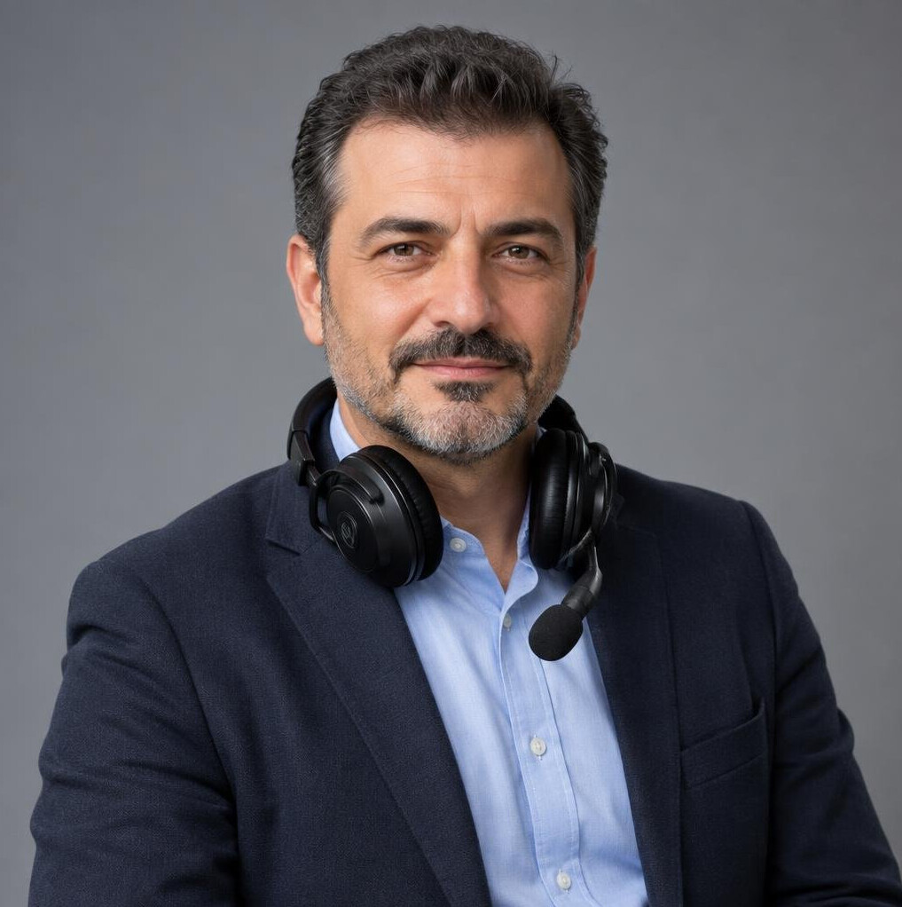 Turkish male broadcast director with headset